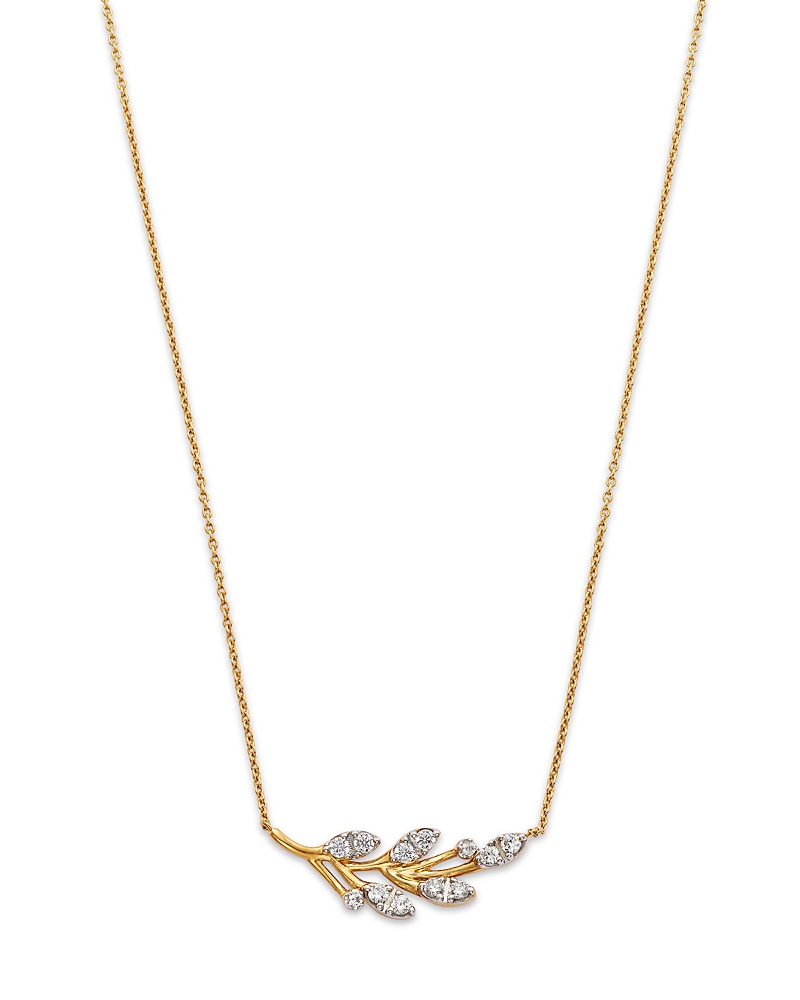 Bloomingdale's Fine Collection Diamond Curved Leaf Pendant Necklace in 14K Yellow Gold & Rhodium Plated 14K Yellow Gold, 0.45 tcw