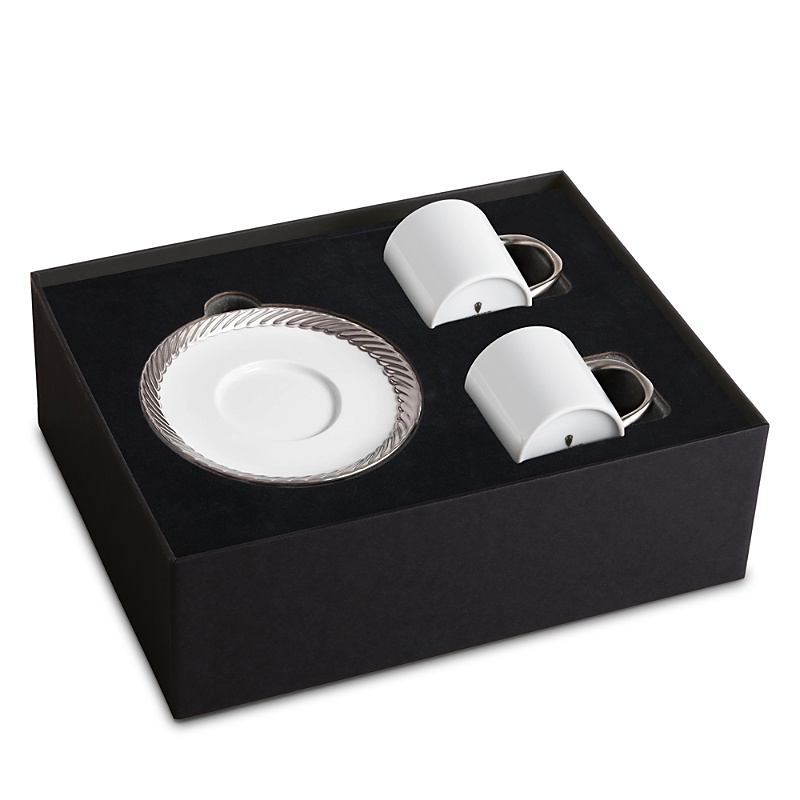 L'objet Corde 3-piece Espresso Cup & Saucer Set In Platinum