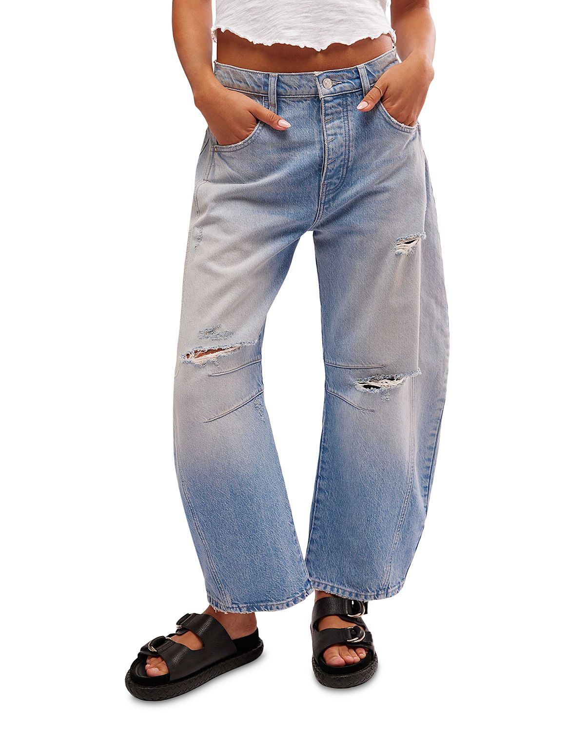 Free People Good Luck High Rise Cropped Wide Leg Barrel Jeans