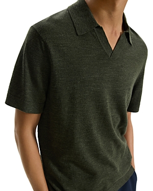 Shop Theory Brenan Short Sleeve Open Collar Polo Shirt In Dark Olive