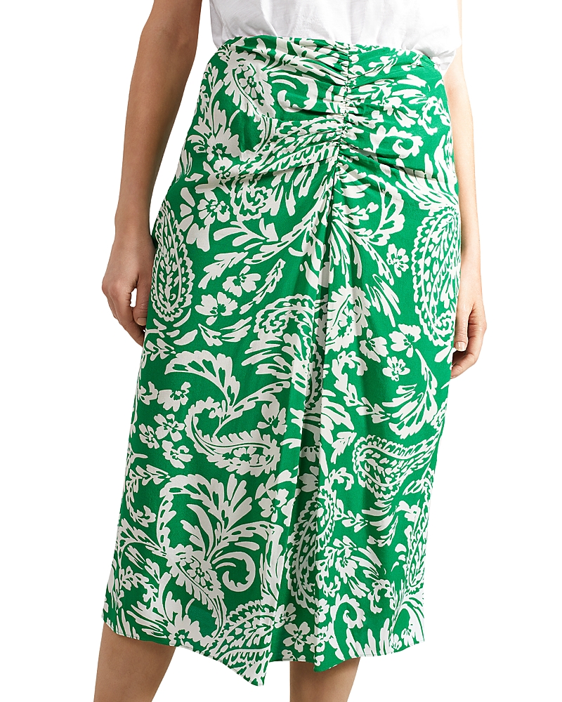 Hobbs London Cassidy Ruched Midi Skirt In Green Ivory