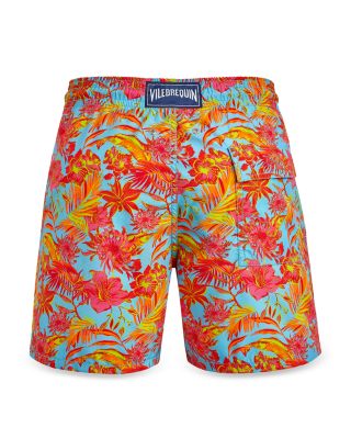 Moorea Tahiti Flowers Print 7" Swim Trunks