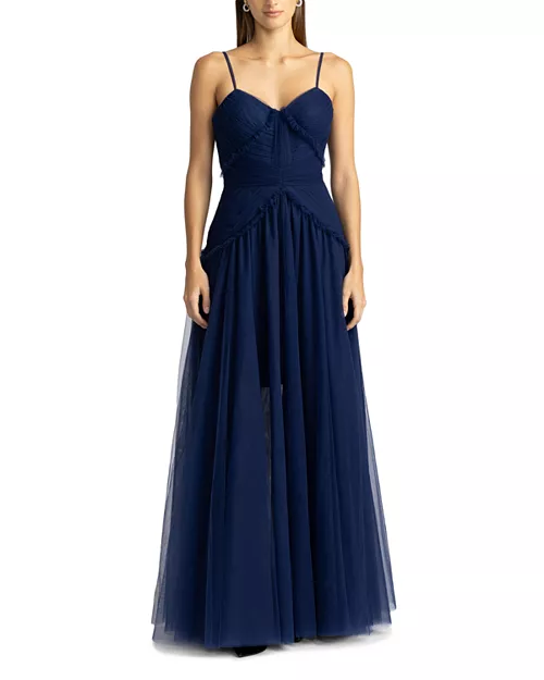 pleated tulle gown