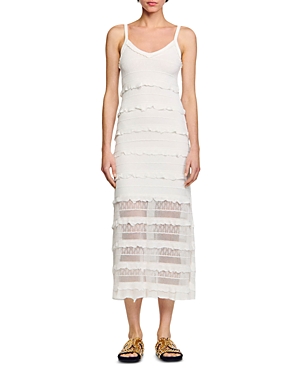 Shop Sandro Jessie Ruffled Pointelle Maxi Dress In White