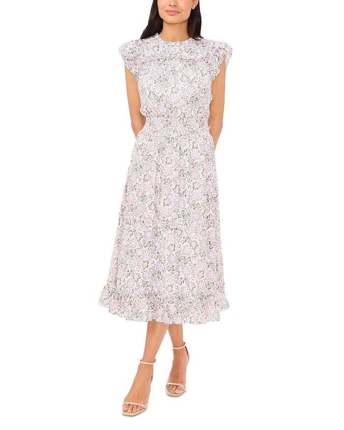 CeCe Flutter Sleeve Smocked Waist Midi Dress | Bloomingdale's