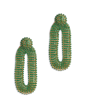 Shop Deepa By Deepa Gurnani Bianca Green Crystal Oval Statement Earrings In Green/gold
