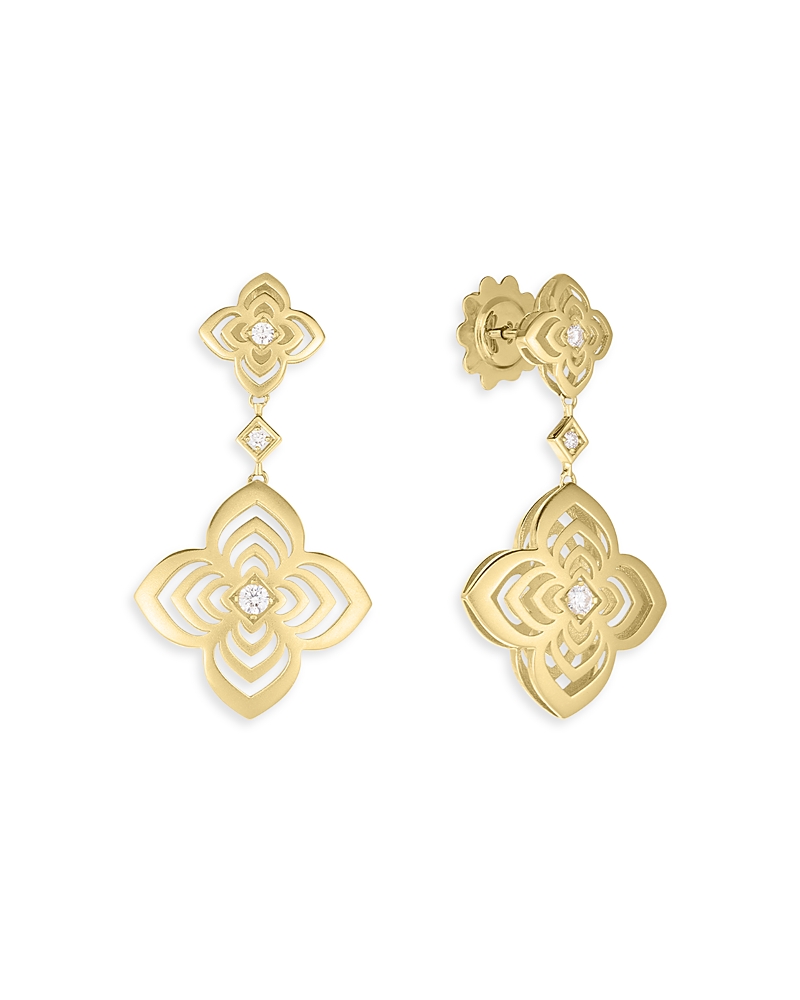 Roberto Coin 18k Yellow Gold Palazzo Ducale Diamond Satin Flower Drop Earrings In Gold