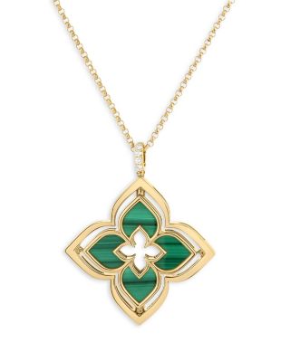 Roberto Coin - 18K Yellow Gold Venetian Princess Pirouette Malachite & Diamond Reversible Flower Pendant Necklace, 16-17"