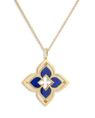 Roberto Coin - 18K Yellow Gold Venetian Princess Pirouette Lapis & Diamond Reversible Flower Pendant Necklace, 16-17"