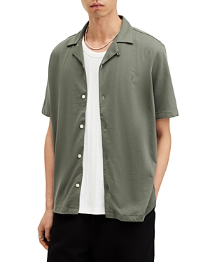 Shop Allsaints Hudson Short Sleeve Button Down Shirt In Valley Green