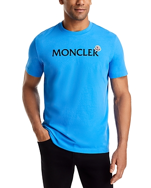 Shop Moncler Short Sleeve Logo Tee In Open Blue