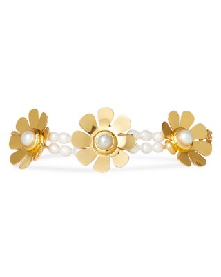 Lele Sadoughi - Imitation Pearl Daisy Choker Necklace in 14K Gold Plated, 13"-17"