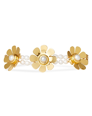 Shop Lele Sadoughi Imitation Pearl Daisy Choker Necklace In 14k Gold Plated, 13-17 In Gold/white