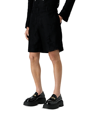 Shop Emporio Armani Crepe Crocheted Ginkgo Motif Regular Fit Bermuda Shorts In Black