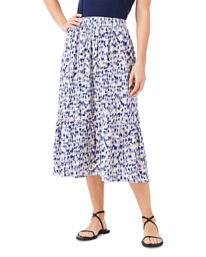 Shop Nzt Nic+zoe Abstract Ikat Tiered Midi Skirt In Indigo Multi