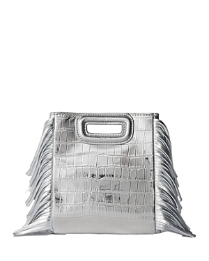 Shop Maje Mini M Croco Metallic Bag In Silver