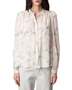 Shop Zadig & Voltaire Silk Floral Blouse In Mastic
