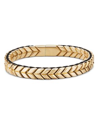 Men's Chevron Woven Bracelet in 18K Yellow Gold and Black Nylon, 9mm