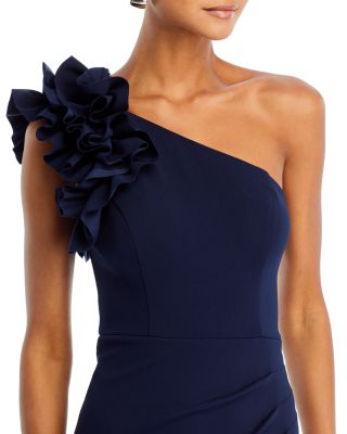 One Shoulder Ruffle Crepe Gown - 100% Exclusive