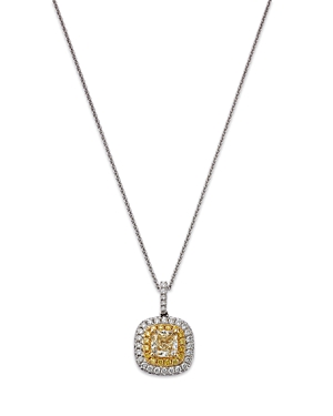 Bloomingdale's Yellow & White Diamond Halo Pendant Necklace In 18k White Gold, 18 In Yellow/white