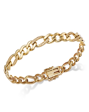 Shop Bloomingdale's Men's Diamond Figaro Link Bracelet In 14k Yellow Gold, 0.50 Ct. T.w.