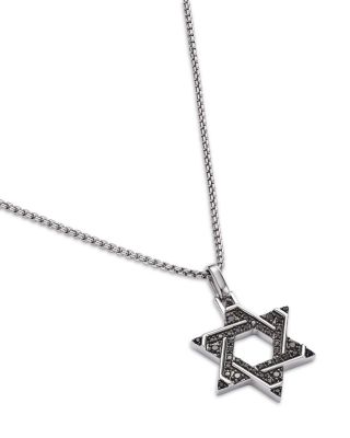 Men&#39;s Black Diamond Star of David Pendant Necklace in 14K White Gold, 0.50 tcw 