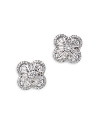 Bloomingdale's Fine Collection - Diamond Round & Baguette Flower Stud Earrings in 14K White Gold, 1.50 ct. t.w.