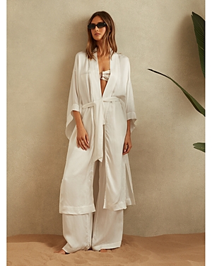 Shop Reiss Nell Long Textured Kimono Cover-up In Ivory