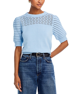 Shop Aqua Pointelle Knit Puff Sleeve Sweater- 100% Exclusive In Blue