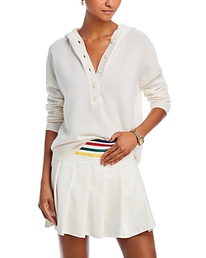 Shop Aqua Cashmere X Venus Williams Hooded Henley Cashmere Sweater - 100% Exclusive In Ivory