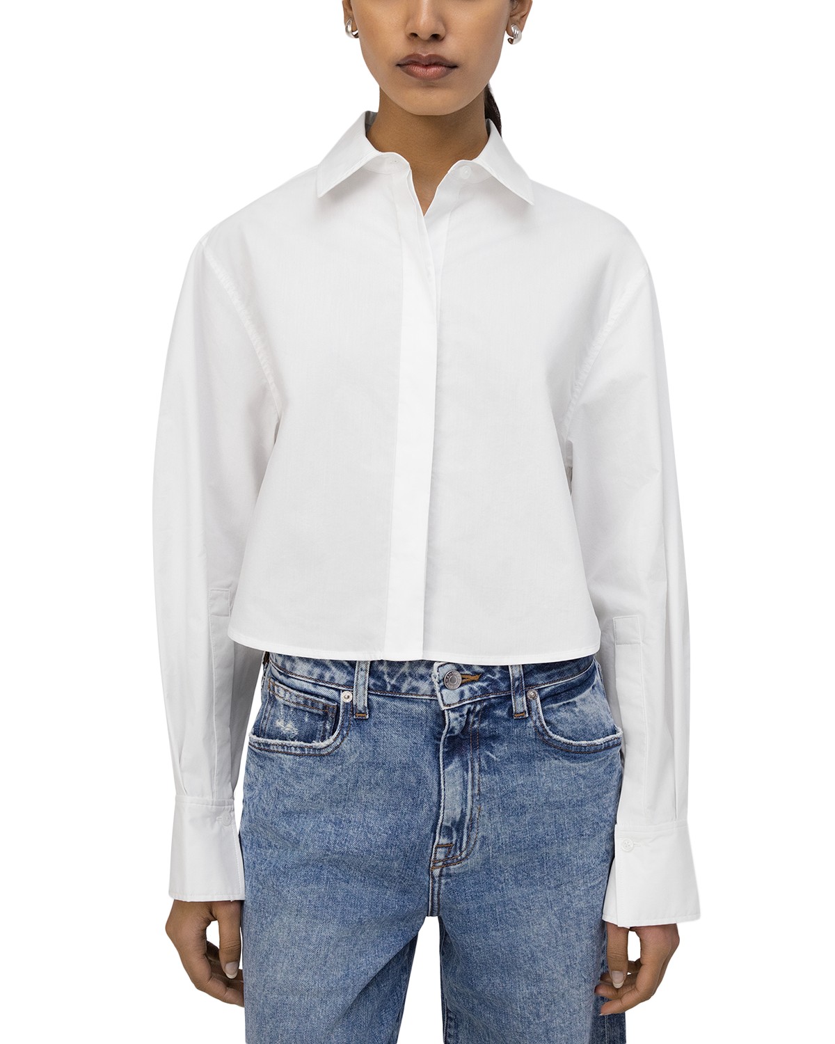 Simkhai Renata Cropped Poplin Button Down Shirt in White
