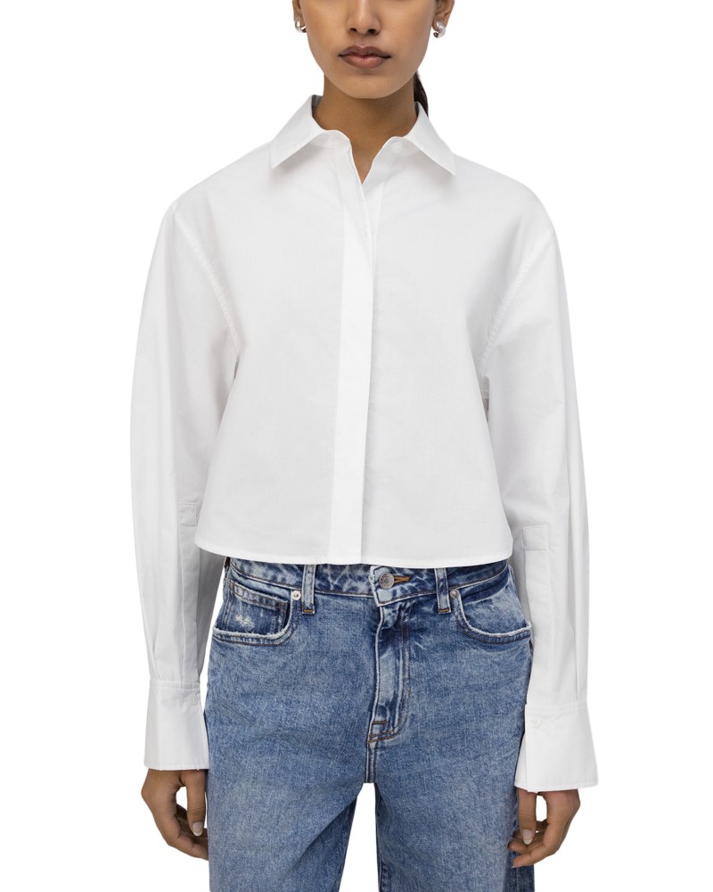 Simkhai Renata Cropped Poplin Button Down Shirt in White
