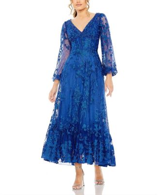 Puff Sleeve A Line Embellished Mesh Dress