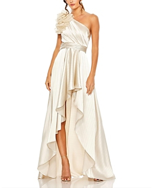Mac Duggal Ruffled One Shoulder Cut Out Hi-low Gown In White