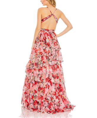 Pleated Chiffon Cut Out Ballgown