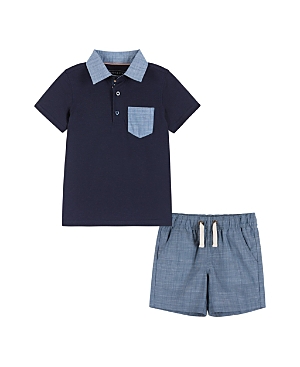 Andy & Evan Boys' Polo And Shorts Set - Navy And Chambray - Little Kid, Big Kid In Blue