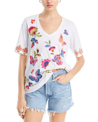 Johnny Was Gracey Trapunto Embroidered V Neck Top