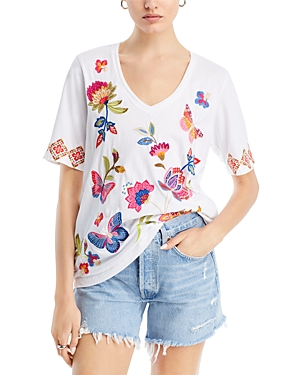 Shop Johnny Was Gracey Trapunto Embroidered V Neck Top In White