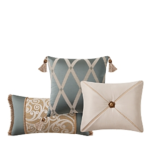 Shop Waterford Anora Reversible Decorative Pillows, Set Of 3 In Brass/jade