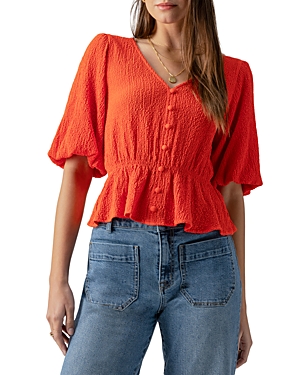 Shop Sanctuary Textured Button Front Top In Spicy Orange