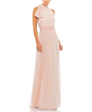 Shop Mac Duggal High Neck Chiffon Gown In Blush