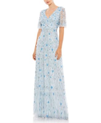 Mac Duggal Embellished V Neck Empire Waist Ruffle Hem Gown | Bloomingdale's