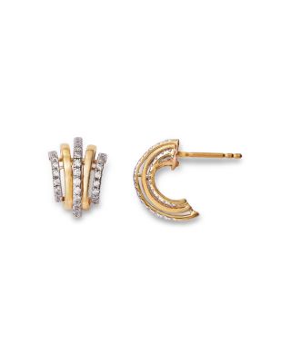 Diamond Multi Row Hoop Earrings in 14K Yellow Gold, 0.50 tcw