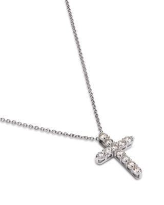 Diamond Small Cross Pendant Necklace in 14K White Gold, 0.50 tcw