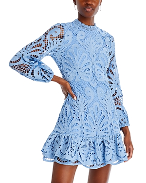 AQUA LONG SLEEVE LACE DRESS - EXCLUSIVE