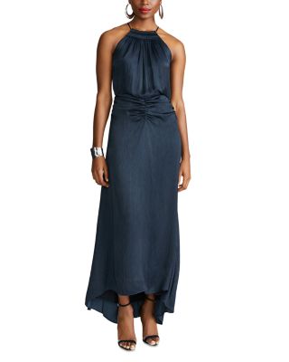 HALSTON - Satin Asymmetric Halter Gown