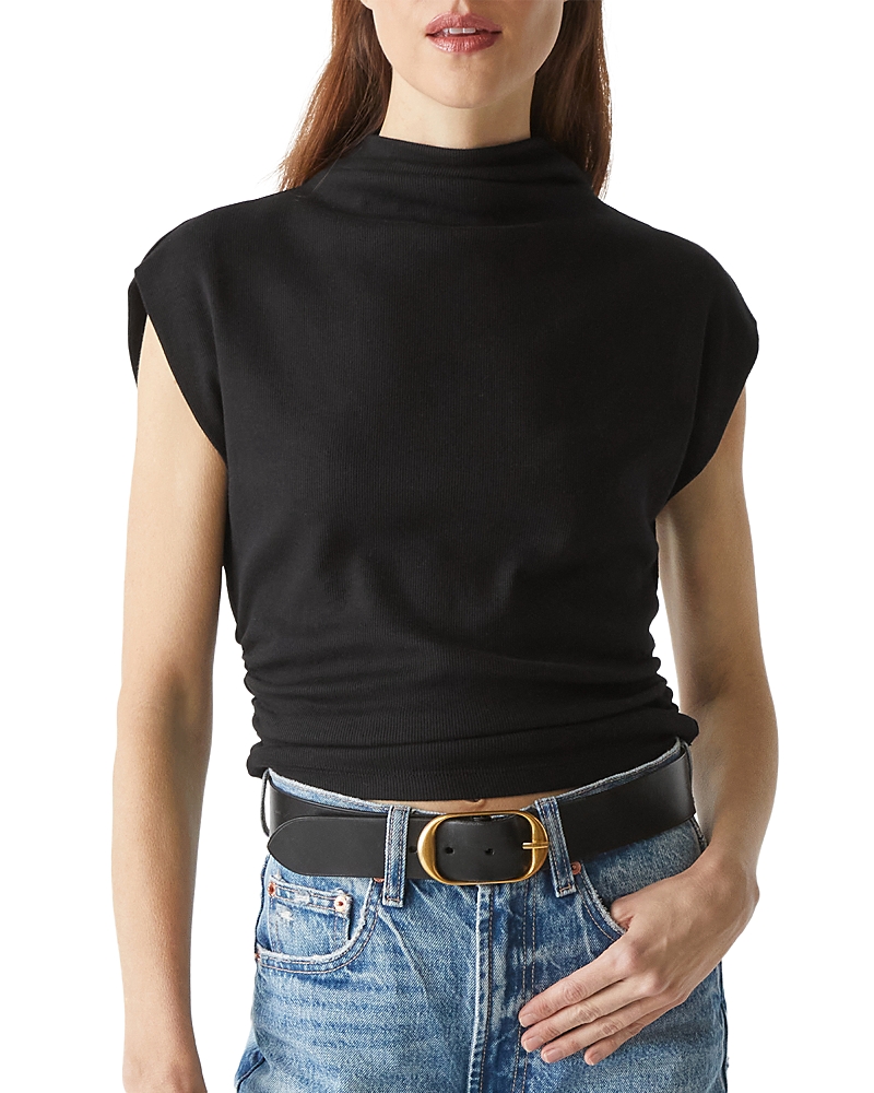 Michael Stars Lara Ribbed Mock Neck Top In Black