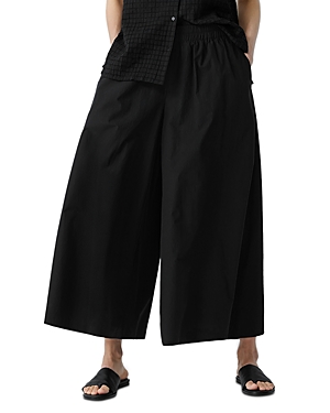 Shop Eileen Fisher Cotton Cropped Wide Leg Pants In Black