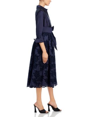 Floral Eyelet Collared Midi Dress
