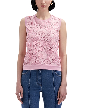 Shop Oscar De La Renta Floral Guipure Inset Sleeveless Silk Sweater In Soft Pink